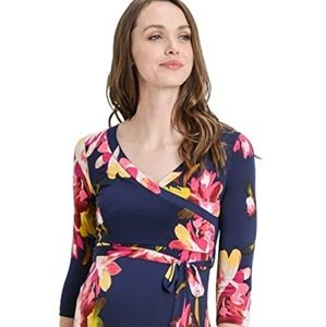 Faux Wrap Maxi Maternity Dress with Belt - Made in USA - S